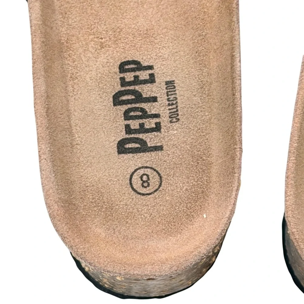 Pepper Collection Black Knot Cork Wedge Slide Sandals Womens 8 Boho Summer